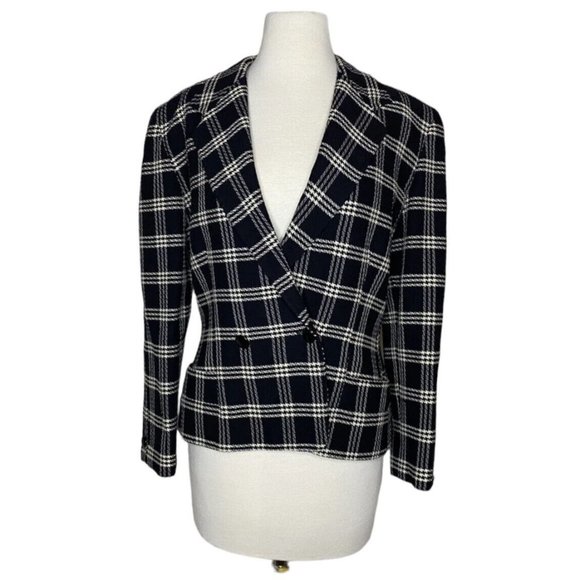 Vintage Genny By Versace Blazer Size 10 Black‎ White Jacket Windowpane Plaid - Picture 1 of 9